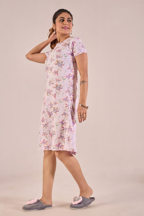 Sweet Moon Knit Cotton Mid Length Nightdress - Powerpuff Pink — image 3